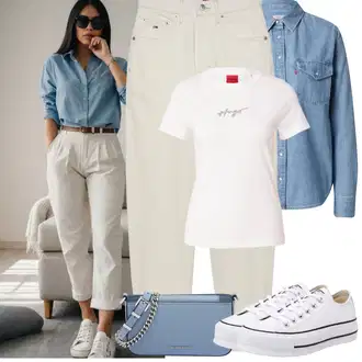 Zakopčaj dolje Outfit sa Svjetloplava/Plava Denim Majica levi's ® "Jarní outfit"