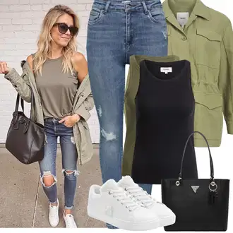 Outfit sa Bijela/Crvena/Krem Niska Tenisica/Tanka tenisica/Teddy Papuča/Kožna tenisica/Teddy tenisica/Zimske tenisice Lascana "Jarní outfit"