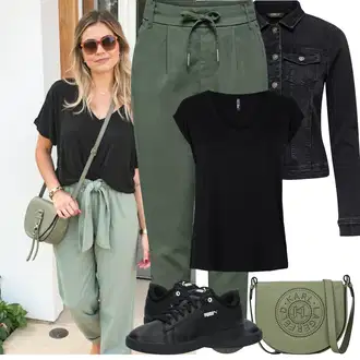 Outfit sa Crna/Ljubičasta Kožna Tenisica/Niska Tenisica/Skate cipela/Tanka Tenisica Puma "Jarní outfit"