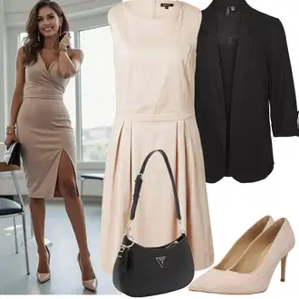 Outfit s Béžová/Fialová/Hnědá/Růžová/Khaki Plisované Šaty/Šaty na Konfirmaci/Šaty s Kapsou/Šaty Bez Rukávů/Pouzdrové Šaty/Žerzejové Šaty/Šaty Do Áčka/Občanské šaty More & More "Jarní outfit"