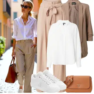 Outfit sa Bijela/Krem Bluza Bodija Bluze/Bluza s zakrpom na laktu/Poslovna Bluza/Bluza Dugih Rukava/Bluza s Podignutim Ovratnikom/Oversize Bluza/Slip-on Bluza/Oversize Mušlinova Bluzica/Bluza s gumbom/Crash Bluza/Bluza koja se ne pegla VERO MODA "Jarní outfit"