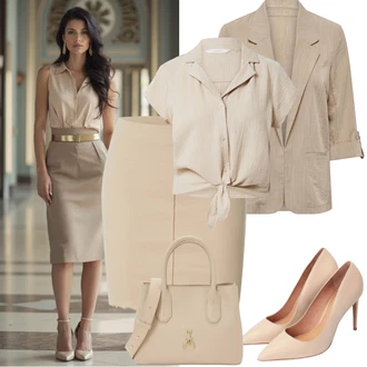 Outfit s Béžová/Khaki/Hnědá Halenka s Mašlí/Zavazovací Halenka/Halenka s Krátkým Rukávem Only "Jarní outfit"