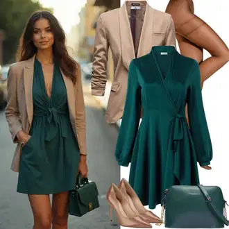 Outfit s Zelená/Světle zelená/Světle modrá Košilové šaty/Zavinovací Šaty/Saténové šaty/Halenkové Šaty Neo Noir "Krásný jarní outfit"