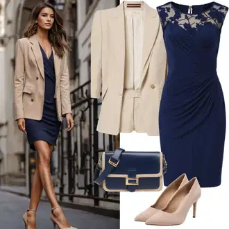 Outfit s Tmavě modrá Plisované Šaty About You "Krásný jarní outfit"