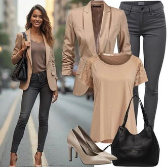 Outfit s Hnědá/Béžová/Khaki/Černá Halenka s Krátkým Rukávem/Rozverná blůza/Otevřená Halenka/Krajková Halenka/Elegantní Halenka/Crash blůza/Dětská hračka/Halenka s Mašlí/Halenkový Top/Halenkové Body Och Bella "Krásný jarní outfit"