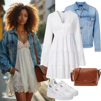 Outfit sa Krem/Bijela Haljina za Krizmu/Pletena Haljina/Čipkasta Haljina/Zimska Haljina dugih rukava/Platnena Haljina Dugih Rukava Bardot "Lagana odjeća"
