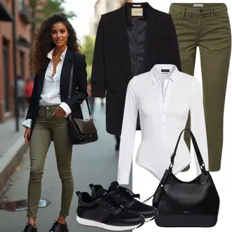 Outfit s Hnědá/Béžová/Khaki Kalhoty se Štěrbinou/Chinos/Mušelínové Kalhoty/Kalhoty s nášivkou uprostřed/Rovná Kalhoty/Obleková Kalhoty/Úzká Kalhoty/Business Kalhoty Fransa "Lehký outfit"