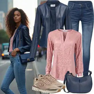 Rojstni dan outfit mit Roza Bluza/Vrh Bluze/Igrača za otroke/Izredna Bluza/Ekstravagantna Bluza/Čipkasta Bluza/Čipkasta Tunika/Bluza z Dolgimi Rokavi/Razigrana bluza lakerta, Modra/Svetlo modra Ozke Kavbojke/Push up Kavbojke/Usnjena Jakna/Zimska jakna/Kavbojke Visokega Pasu/Odrezane Kavbojke/Usnjene Čevlje/Kavbojke na Poteg/Termodžinsi/Moška Usnjena Jakna/Gležnarji/Kavbojke z Razporkom United Colors of Benetton "Lepa pomladna obleka"Look: 40. rojstni dan, 70. rojstni dan, Rojstni dan, Dan plaže, Koncert, Pop koncert, Šola, 18. rojstni dan