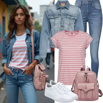 Outfit s Růžová/Oranžová Mini batoh/Mini batoh Kipling "Letní vzhled pro každodenní nošení"