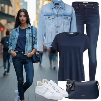S zakovicama Outfit sa Crna Traper Jakna/Gajtana Jakna/Kratka Jakna/Kratka Traper Jakna/Održiva jakna/Vintage Jakna/Vunena Jakna ONLY (tall) "Lijepa proljetna odjeća"Look: S zakovicama, Jahanje