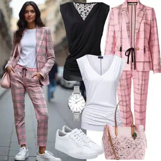 90-ich Outfit sa Pink Kožna Jakna/Blejzer s Printom za Žene/Sako od Tvida/Bavarski Sakoi/Boucle Blazer/Karirani Sako happiness İstanbul "Lijepa proljetna odjeća"Look: Elegantan, Elegantna, klasický, 80-te roky, 90-ich, Poslovni, cool, Talijanski, moderne, Prekrasan, Ured, Preppy, Pametno ležerno, Španjolske, Sveučilišna