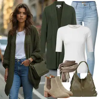 Outfit sa Krem/Bijela Prijelazni Kaput/Kaput Tri Četvrtine/Kaput od Tvida/Kaput od Buklea/Ljetni Kaput/Vuneni Džemper/Nicky pulover/Džemper s rol ovratnikom/Džemper s Printom/Carmen Džemper/Jacquard Džemper/Široki Džemper/2u1 Džemper/Dugi Džemper/Kašmir Džemper/Kimono/ljetni kardigan/Vuneni kardigan/Pamučni kardigan/Kardigan s podignutim ovratnikom/Boucle kardigan koton "Lijepa proljetna odjeća"