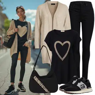 Outfit sa Crna Tenisica s platformom/Niska Tenisica/Skate cipela/Kožna Tenisica Puma "Lijepa proljetna odjeća"