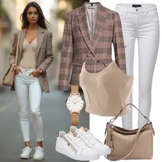Outfit sa Smeđa/Bež Odijelo Karirani Sako/Kožna Jakna/Sako od Tvida/Kožna Jakna za Muškarce/Kožna jakna za muškarce Lascana "Lijepa proljetna odjeća"
