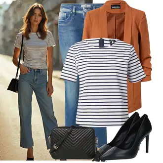 Outfit s Lilové barvy/Světle modrá/Modrá Džín s Nízkým Pasem/Pánské tričko/Džíny s Nízkým Sedem/Zkrácené Džíny/Zvonové Džíny/Džíny s Rozparkem LTB "Oblečení pro volný čas"