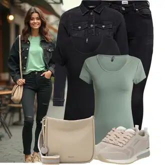 Outfit sa Crna Kožna Jakna/Zimska jakna/Traperice s Prorezom/High Waist Traperice/Push-up Traperice/Bikerske Traperice/Kožne Cipele/Termo Traperice Only "Moderan outfit za slobodno vrijeme"