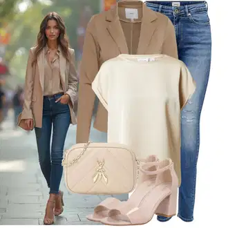 Četvrt rukavi Outfit sa Bež/Smeđa/Zlatni/Kaki/Bijela Majica I Top Veći Broj/Bluza i Tunika Tunika/Bluza Veći Broj Vila "Moderan outfit za slobodno vrijeme"