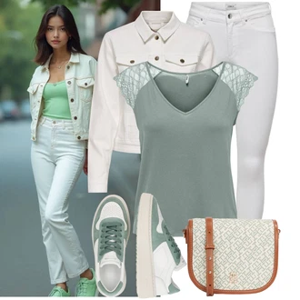 Outfit sa Tirkizna/Zeleno/Svjetloplava/Svjetlozelena Kratki top/Muške cipele/Košulja top/Čipkasti Top/Obični top/Ležerni topić/Gornja majica/Top za plažu/Majica s mrežicom Only "Odjeća za slobodno vrijeme"
