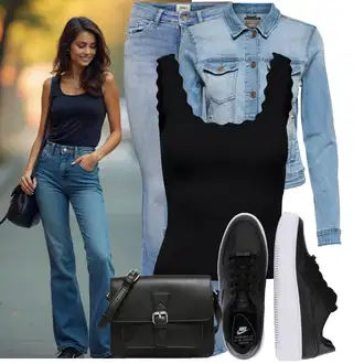 Džínovina Outfit s Světle modrá/Modrá Bunda Krátké Džínové Bundičky/Vintage Bund Only "Oblečení pro volný čas"