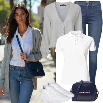 Outfit s Šedá/Světle šedá Kardigan Zavinovací svetr Vila "Módní jarní outfit"