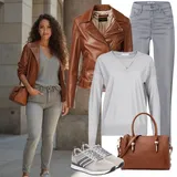Outfity s hnědými koženými bundami image
