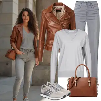 80tá léta Outfit s Khaki/Hnědá/Béžová Kožené Bund Kožená vintage bunda/Bunda s Bočním Zipem/Kožená Bomber Bund/Motorkářská bunda/Motorkářské Bund/Bunda z Umělé Kůže/Kožené Bund Only "Módní outfit"Look: Western, Moderní, Mom, Krásný, Venkovní, Univerzitní, Pracovní oděvy, 80tá léta