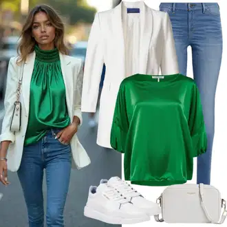 Outfit sa Bijela/Siva/Krem Kaput Mango "Modni proljetni outfit"