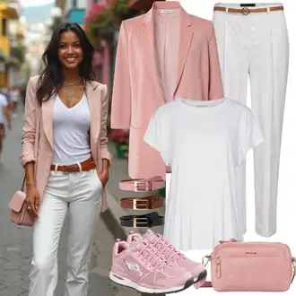 Outfit s Šedá/Bílá/Krémová Business Kalhoty/Obleková Kalhoty/Marlene Kalhoty/Kalhoty se Štěrbinou/Plisovaná kalhoty about you x iconic by tatiana kucharova "Módní volnočasový outfit"
