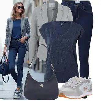 Outfit sa TamnoPlava/Plava Traper Tajice/Jeggings/Skinny Hlače Only, TamnoPlava/Plava Majica I Top Veći Broj/Bluza Veći Broj/Tunika Pieces "Moderni outfit za proljeće"