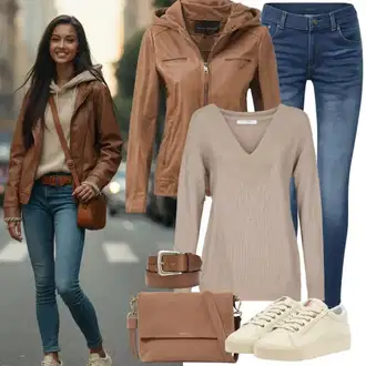 Outfit s Béžová/Bílá/Khaki/Hnědá Svetry s netopýřím rukávem/Kašmírový Svetr/Vodopádový Svetr/Kašmírový Svetr/Oversize Svetr/Jednoduchý Svetr/Vlněný Svetr JdY "Perfektní pro jaro"