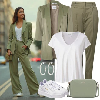 Festival Outfit s Tmavě zelená/Khaki Kalhoty Chinos/Cargo Tepláky/Cargo Kalhoty/Boyfriend Kalhoty About You "Perfektní pro jaro"Look: Bar, Koncert, Chatky, Festival, Škola