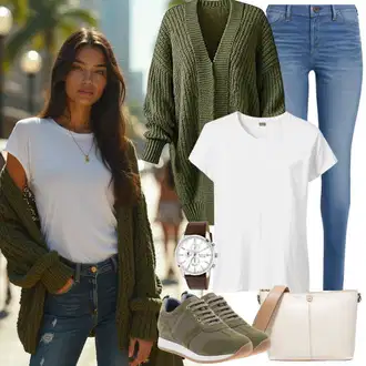 outfit mit Zelena/Neonske barve Kardigan z okroglim izrezom/Kratka jopica/Poletni kardigan/V-kardigan/Dizajn navijanja pletene jopa Only "Pomladanska obleka"