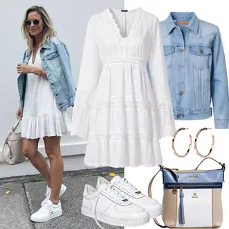 Jubilej outfit mit Bela/Krem Superge Nizka/Platnena superga/Ozka superga/Usnjene superge/Plato-Sneaker Hugo "Pomladanska prosti čas oblačila"Look: 40. rojstni dan, Bar, Dan plaže, Poroka, Šola, Pop koncert, Pogreb, Jubilej, Rave, Electro