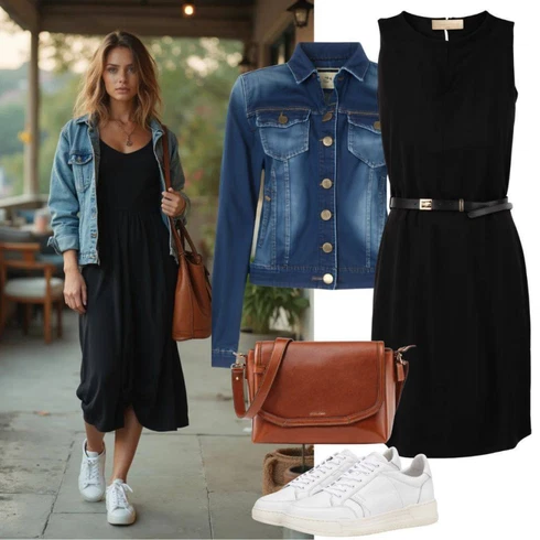 Obleke kombinirajte z Črna Obleke etam, Modra/Svetlo modra Denim Jakne/Vintage Jakne/Kratke Denim Jakne answear lab, Bež/Rjava Torbe za čez ramo/Torbice za čez ramo/Torbice za okrog pasu/Mini torbice/Billfolds/Satchel torbe mmc studio, Bela/Krem Superge Nizke/Platnene superge/Ozke superge/Usnjene Superge/Plato-Sneaker Hugo