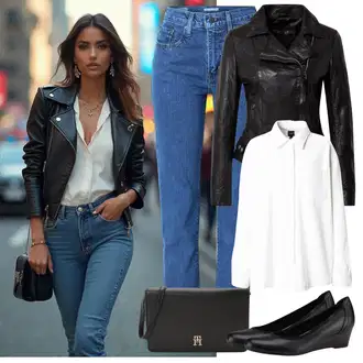 outfit mit Črna/Bela Freaky Nation, Črna/Rjava Poslovna Obutev/Udobna črpalka/Črpalka z Nizko Petom/Črpalka s peto na klin/Čevelj na wedge Tamaris "Pomladna oprava"