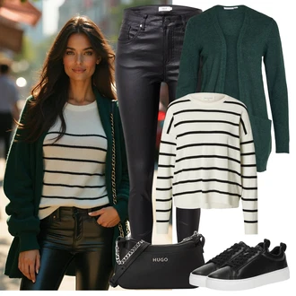 Outfit sa Bijela/Crna/Smeđa Hlača Velika Veličina/Tajice Velika Veličina B.young "Proljetni outfit"