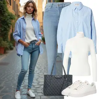 Jubilej outfit mit Temno modra/Siva/Temno siva/Modra Nakupovalna torba/Poslovna torba/Vrečka za prenašanje/Torba za čez ramo/Pisarniška torba/Torba za čez ramo/Nakupovalka Guess "Popoln videz za pomlad"Look: Pustovanje, Koncert, Gala, Jubilej, Materinski dan