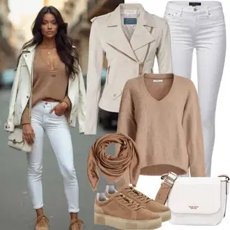 Rojstni dan outfit mit Bela/Krem Usnjena Jakna/Ženske 7/8 Kavbojke/Gležnarji/Capri Kavbojke/Odrezane Kavbojke/Girlfriend Kavbojke/Kavbojka z Nizkim Pasom/Push up Kavbojke/Regular Fit Kavbojke/Ozke Kavbojke/Usnjene Čevlje/Zožene Kavbojke orsay "Popolno za pomlad"Look: Dan plaže, Koncert, Festival, Materinski dan, Rojstni dan