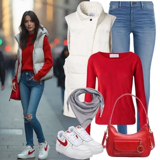 Outfit sa Bijela/Krem Prošiveni Prsluk/Kratki Prsluk/Vuneni Prsluk/Donji Prsluk/Izolacijski Prsluk/Pufnasti Prsluk Nike Sportswear "Praktičan izgled"