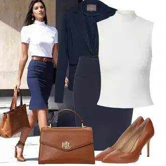 Outfit s Tmavě modrá/Modrá Tužková sukně/Elastická Sukně/Sukně S Délkou Ke Kolenům/Sukně do Délky Lýtka/Moderní Sukně/Kancelářská Sukně Kaffe "Jedinečný volnočasový outfit"