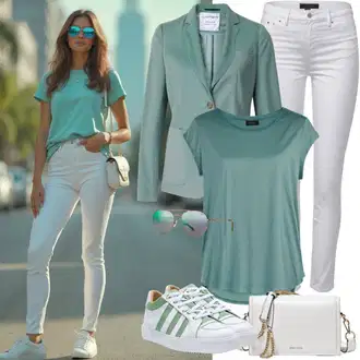 Outfit sa Plava/Svjetloplava/Tirkizna Obični top/Duga košulja/pletena košulja/Predimenzionirana majica zoot.lab "Proljetna odjeća"