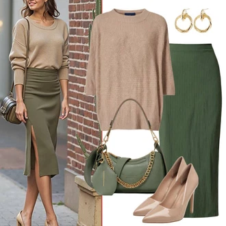 Outfit sa Zeleno/Žuta/Tamnozelena Vintage maxi Suknja/Midi Suknja/Maksi Suknja/Suknja Iz 90-ih/Talijanska Suknja/Suknja Iz 80-ih/pencil Suknja/Suknja Iz 60-ih/Svečana Maksi Suknja/Pletena Suknja/Suknja s printom yas "Proljetna odjeća"