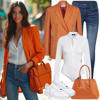 Outfit sa Bijela/Krem Bodija Bluze/Bluza s zakrpom na laktu/Poslovna Bluza/Bluza Dugih Rukava/Bluza s Podignutim Ovratnikom/Oversize Bluza/Slip-on Bluza/Oversize Mušlinova Bluzica/Bluza s gumbom/Crash bluza/Bluza koja se ne pegla VERO MODA "Proljetna odjeća"