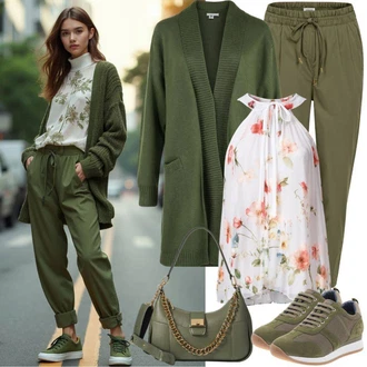 Outfit sa Smeđa/Bijela/Žuta/Šareno Bluza s Uzorkom/Slip-on Bluza/Crash Bluza/Bluza Vrh/Razigrana Bluza/Bodija Bluze/Bluza bez rukava/Bluza s Printom camaieu "Proljetna odjeća"