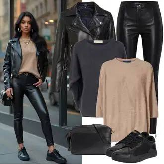 Outfit sa Crna Tenisica s platformom/Niska Tenisica/Skate cipela/Kožna Tenisica Puma "Proljetna odjeća"