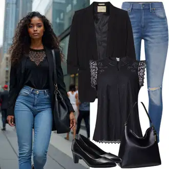 klasický Outfit sa Plava/Svjetloplava Kožna Jakna/High Waist Traperice/Push-up Traperice/Kožne Cipele/Termo Traperice/Zimska jakna Dorothy Perkins "Proljetna odjeća"Look: klasický, Rap, 90-ich, Prekrasan, Običan, cool, Old Money