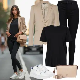 Ležerne kombinacije sa Crna Traperice Kožna Jakna/Bikerske Traperice/High Waist Traperice/Push-up Traperice/Kožne Cipele/Termo Traperice/Zimska jakna ONLY Carmakoma "Proljetna odjeća"