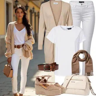 Outfit sa Krem/Bijela Majica za plažu/Majica za plažu/Predimenzionirana majica/Top za plažu/Tunika za Plažu/Pulover za plažu DAY BIRGER ET MIKKELSEN "Savršeno za proljeće"