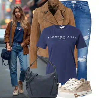 Léto Outfit s Modrá Kožené bundy/Džíny s Dírou/Kotníková Bota/Džíny s Rozparkem/Kožená bunda/Push up Džín Only "Outfity na každý den"