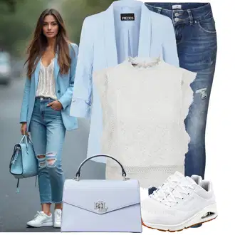 Léto Outfit s Modrá/Tmavě modrá Džíny s Nízkým Sedem/Džíny s Rozparkem/Kožená bunda/Džín s Nízkým Pasem/Kožené bundy/Džíny s Dírou/Kotníková Bota LTB "Outfity na každý den"
